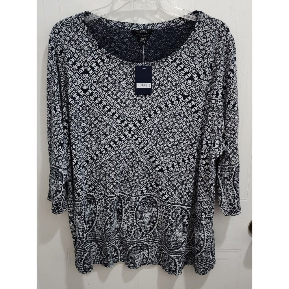 NEW Lucky Brand Women's 3/4 Sleeve Pullover Blouse Top Cotton/Modal Plus Size 3X